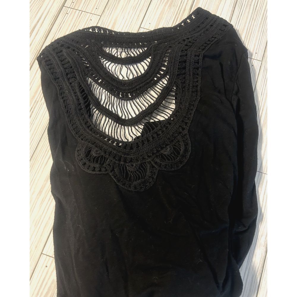 Maria Gabrielle Back Lace Detail Cardigan 1x Open Front Black Long Sleeve Kimono